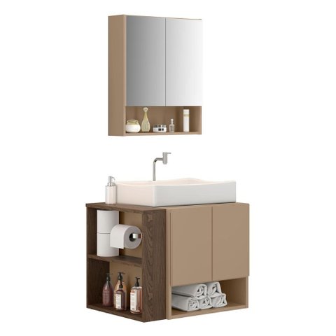 Gabinete Troia com Espelheira Cuba Dalla Branca e Papeleira Fendi/carvalho