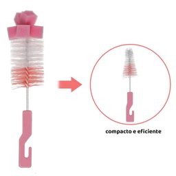 12 Kits de Escovas para Limpeza de Mamadeira e Bico Higienização Esponja Buba Rosa  - 2