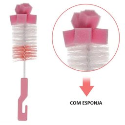 12 Kits de Escovas para Limpeza de Mamadeira e Bico Higienização Esponja Buba Rosa  - 5