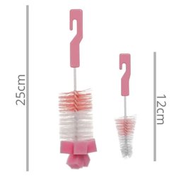 12 Kits de Escovas para Limpeza de Mamadeira e Bico Higienização Esponja Buba Rosa  - 3