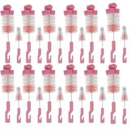 12 Kits de Escovas para Limpeza de Mamadeira e Bico Higienização Esponja Buba Rosa  - 1