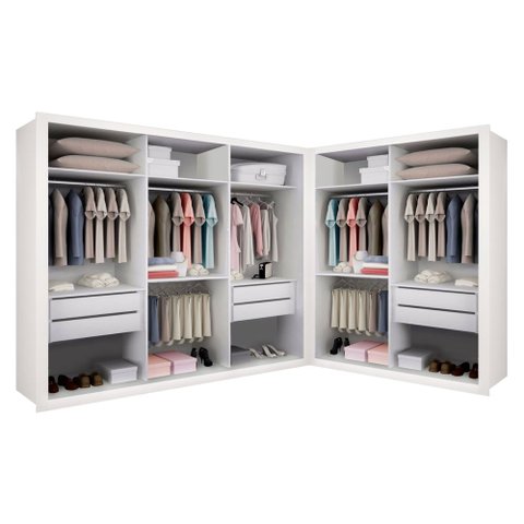 Closet Casal sem Portas 2 Módulos 6 Gavetas França -Mt- Rei de Casa Branco