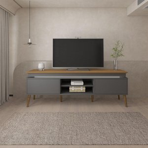 Rack Bancada Artely Lumina c/ 2 Portas e Led Carvalho/grafite