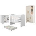 Ver imagem 1 de Guarda Roupa Flocos com Cômoda Fly e Berço Americano Carinho Branco Acetinado Colchão Americano Gazi