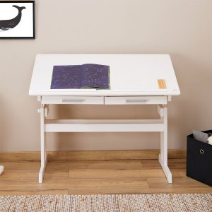 Escrivaninha Mesa de Desenho Olivia em Madeira Maciça Branco Idimex