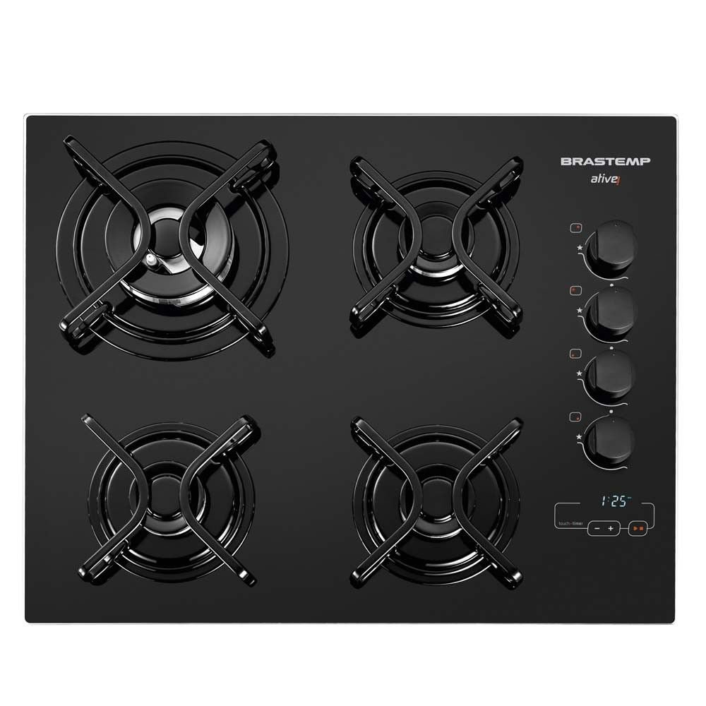 Cooktop Touch Timer 4 Bocas Vidro Preto Brastemp Bivolt Bdt62Aeuna MadeiraMadeira