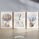 Ver imagem 2 de Kit 3 Quadros Decorativos Infantil - Dino e Baloes NO2 - 40x60 - Moldura Madeira