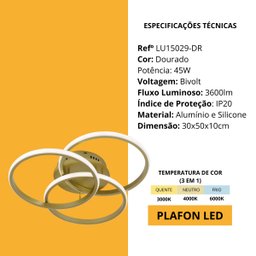 Luminária Plafon Alva Dourado para Sala e Quarto - Lumier - 2