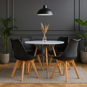 Conjunto Mesa Eiffel 90cm Redonda Moderna com Cadeiras Leda 4 Unidades Jantar Cozinha