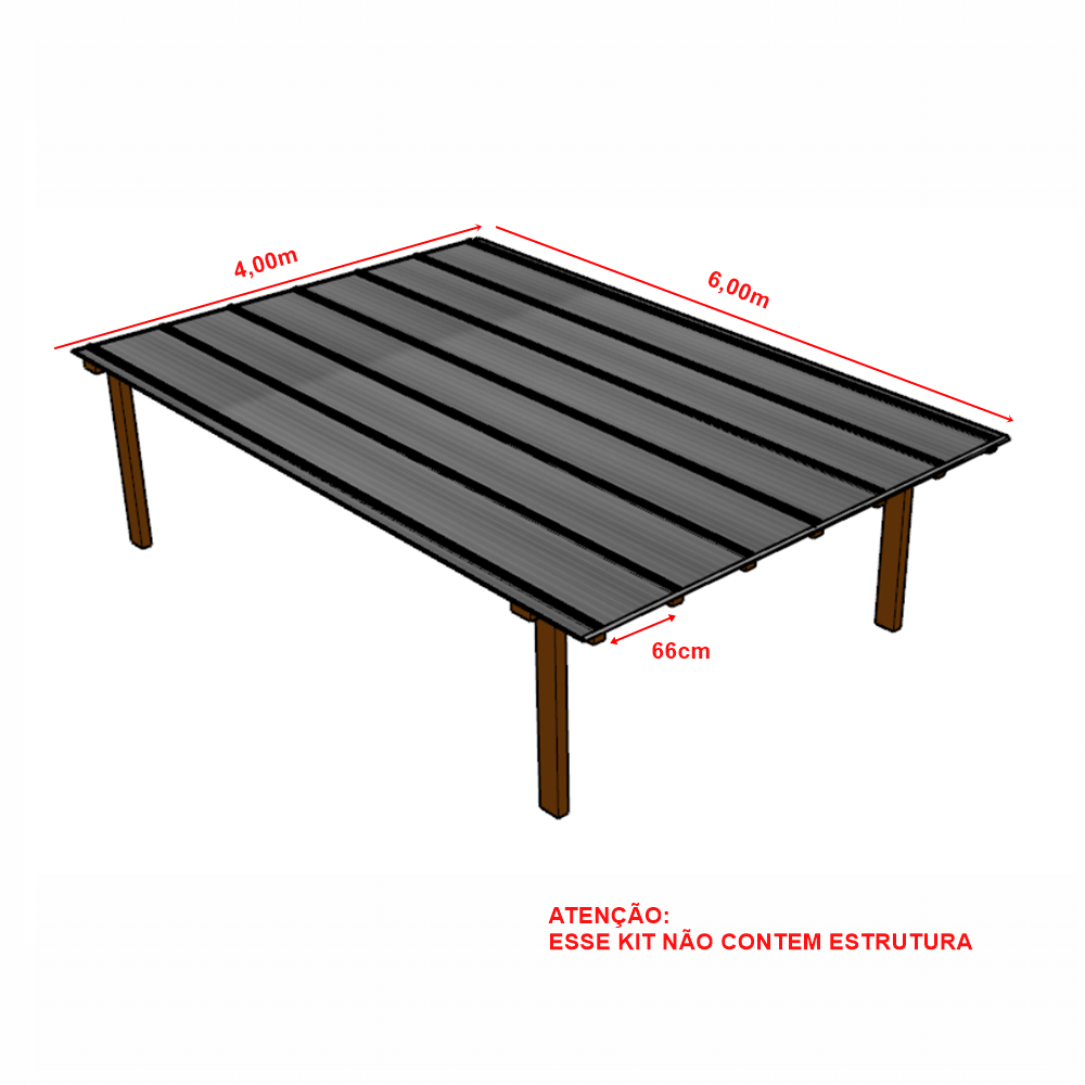 Cobertura Alveolar 4,00m x 6,00m - Cinza Refletivo 6mm - 2