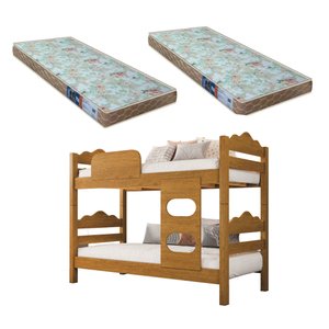 Beliche Kenia Naturale Vira 2 Camas Solteiro Super Reforçada + 2 Colchões D23 Inclusos - Extrado Mad