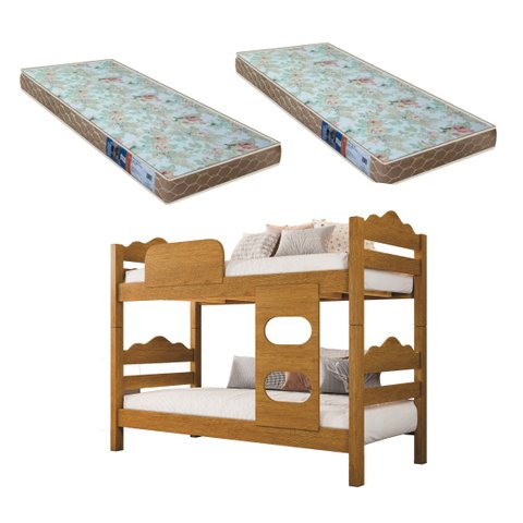 Beliche Kenia Naturale Vira 2 Camas Solteiro Super Reforçada + 2 Colchões D23 Inclusos - Extrado Mad