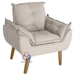 Poltrona/cadeira Decorativa Glamour Bege com Pés Quadrado Bege - 1