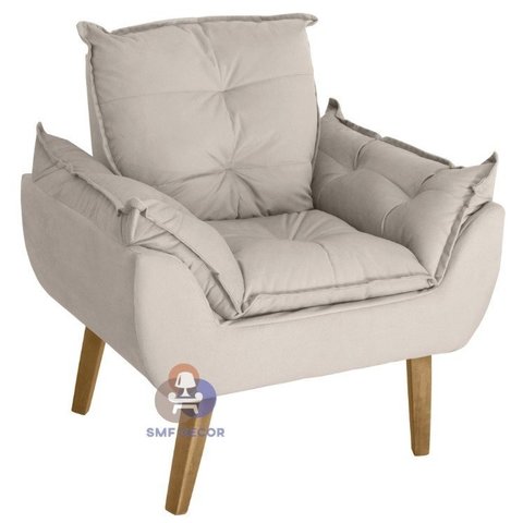 Poltrona/cadeira Decorativa Glamour Bege com Pés Quadrado Bege