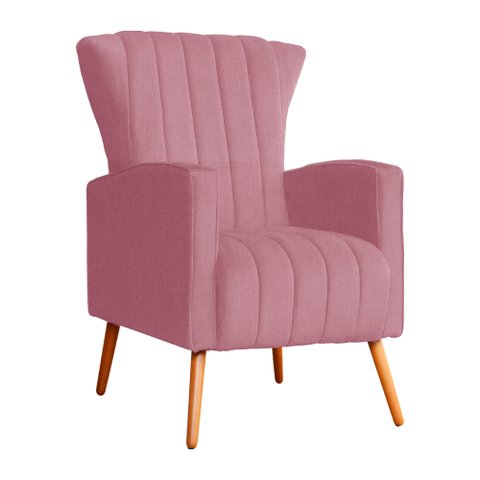 Poltrona Decorativa Melinda Pés Palito Tecido Suede Várias Cores - Qlare Estofados - Suede Rosa
