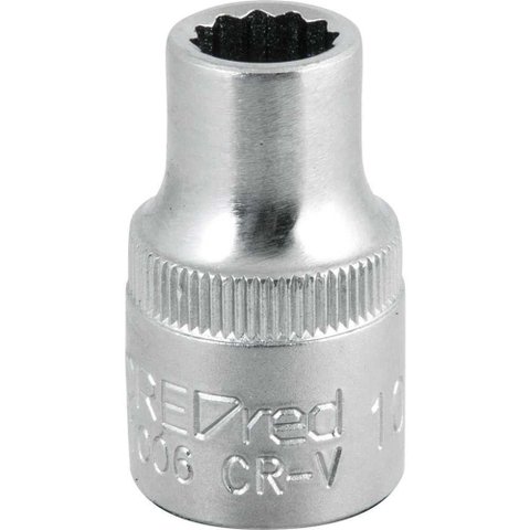 Soquete Estriado Gedore Red Encaixe 1-2 10mm Borda Serrilhada Aço Cromo Vanádio Gedore