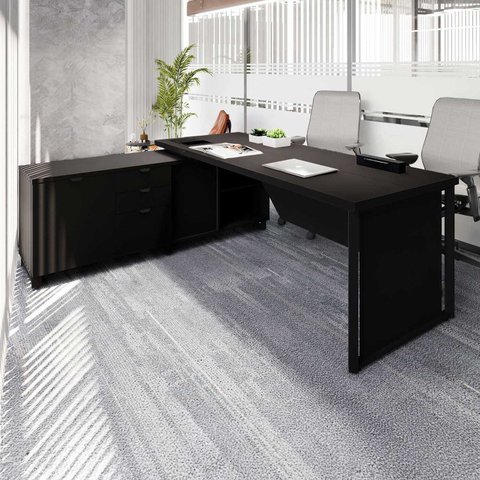 Mesa de Escritório Executiva com Armário Lateral e Caixa de Tomadas 3 Gavetas 200cm Corporate Preto