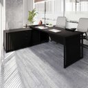 Ver imagem 1 de Mesa de Escritório Executiva com Armário Lateral e Caixa de Tomadas 3 Gavetas 200cm Corporate Preto