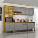 Ver mais imagens de Cozinha Eduarda Plus 5 Peças Cristaleira 260 cm com Vidro Reflecta Aéreo 2PTS Cinamomo/Cinza