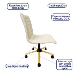 Cadeira Escritório Jaque Cor Off White Base Dourada com Regulagem de Altura Poltronas do Sul - 2