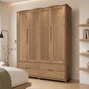 Ver imagem 1 de Guarda Roupa Solteiro 4 Portas 4 Gavetas 178cm Madeira Maciça Benton F06 Tauari - Lyam Decor