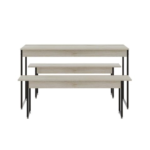Mesa de Jantar com 2 Bancos Estilo Industrial Tub  Snow / Est.preta