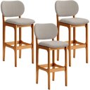 Ver imagem 1 de Kit 3 Banquetas Alta Bar Cozinha Sala Jantar Fixa Betta L02 Imbuia Linho Bege - Lyam Decor