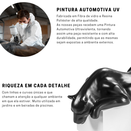 Escultura Estátua Decorativa Enfeite Pantera Ataque 37x10 Cm:preto Brilho - 5