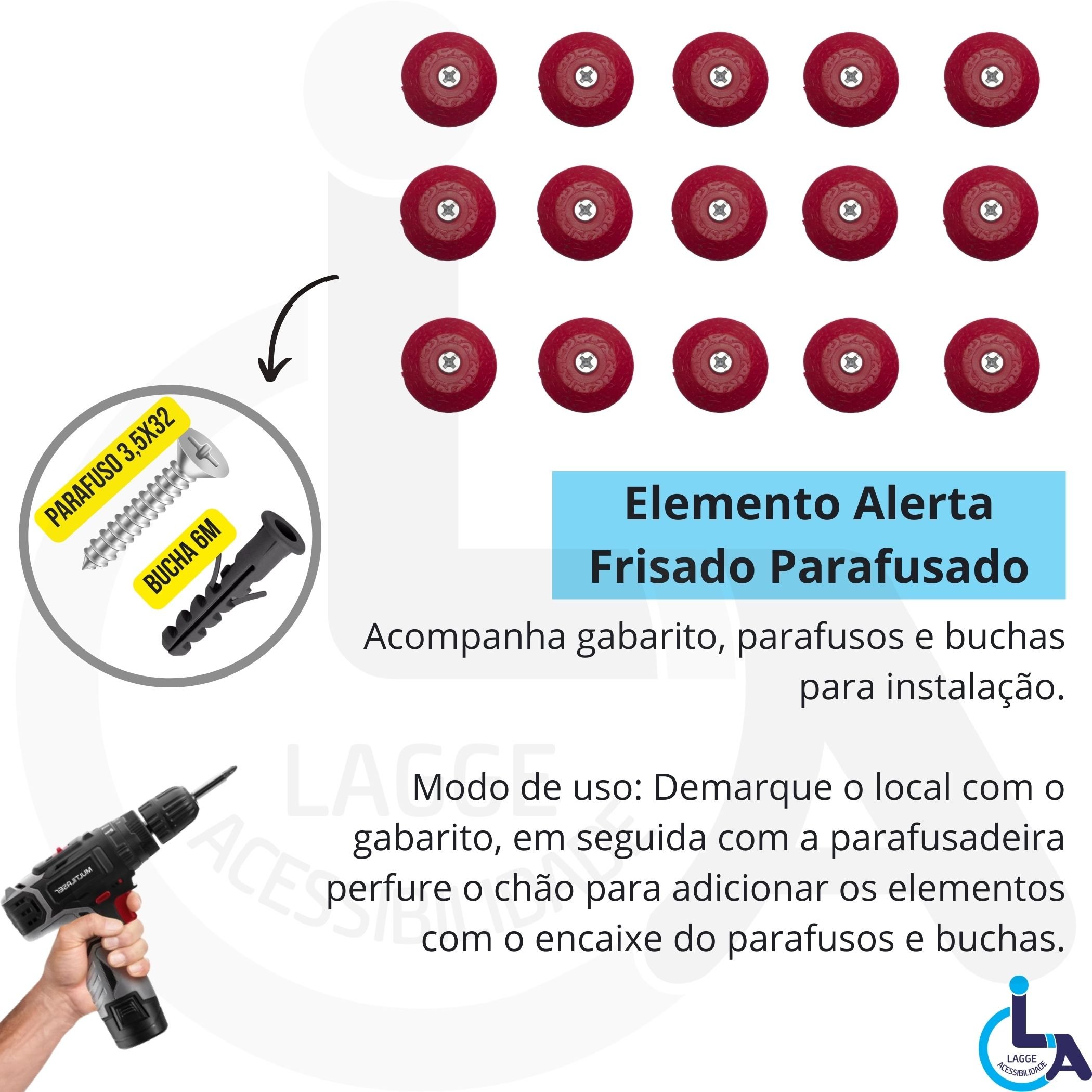 Elemento Tátil Alerta Pvc Parafusado Vermelho - 3