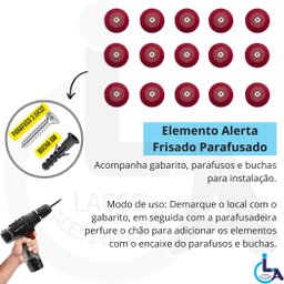 Elemento Tátil Alerta Pvc Parafusado Vermelho - 3
