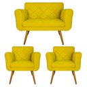 Ver imagem 1 de Jogo Namoradeira e 2 Poltrona Decorativa Para Recepção Isabella Suede Amarelo - LM DECOR