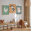 Ver imagem 1 de Kit 3 Quadros Decorativos Infantil - Bichinhos Das Cores NO2 - 40x60 - Moldura Madeira
