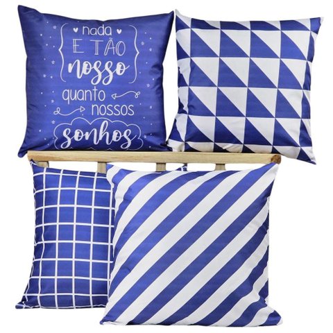 Kit 4 Capas de Almofadas Decorativa Nossos Sonhos Blue