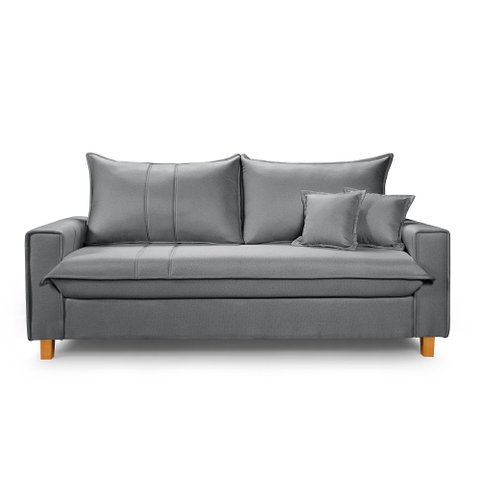 Sofa Living com Bau Multiuso 3 Lugares em Linho Pes em Madeira: Cinza