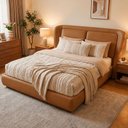 Ver imagem 1 de Cama Japonesa com Cabeceira Blind Seo Casal Courino Caramelo - Sallar Home