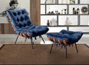 Ver imagem 2 de Poltrona Costela com Puff Base Fixa para Sala, Quarto - Suede Azul Marinho