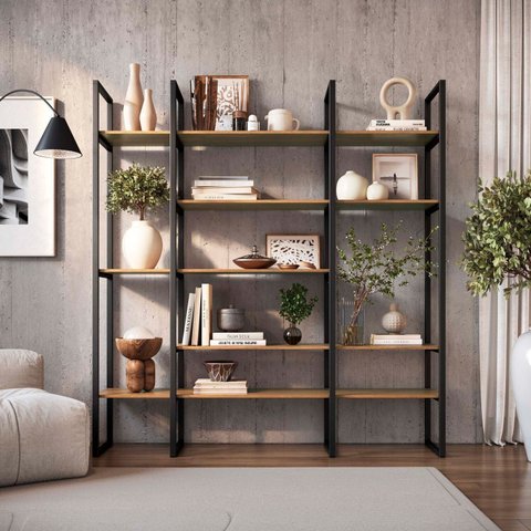Estante em Ferro com MDF Estilo Industrial Lisboa Preto