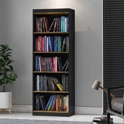 Estante Livreiro Para Sala Escritório Multiuso Com Prateleiras Retro Encanto Preto/Nature