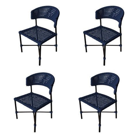 Kit 4 Cadeiras Hortz Corda Náutica Base em Alumínio Preto/azul Marinho