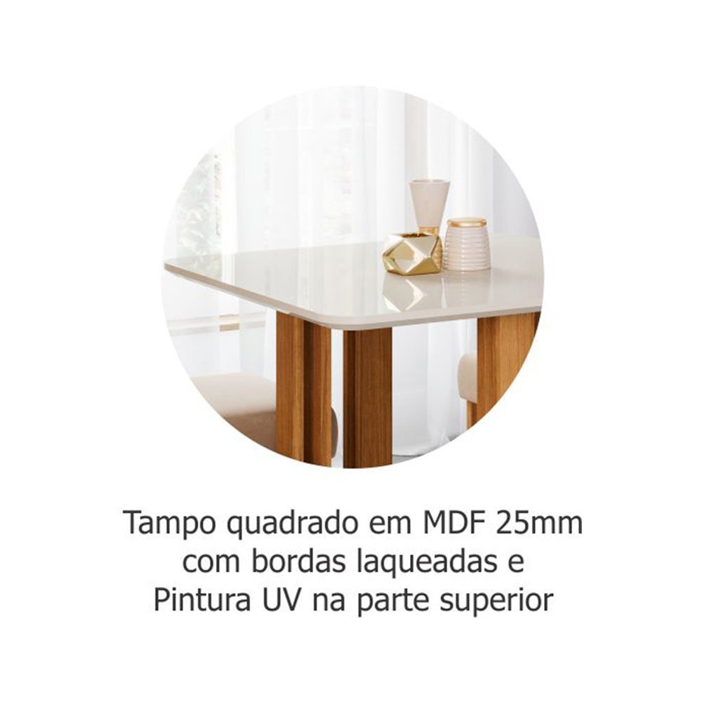 Mesa de Jantar com Vidro Off White Flora e 4 Cadeiras Flora 94x94 Cimol - 5