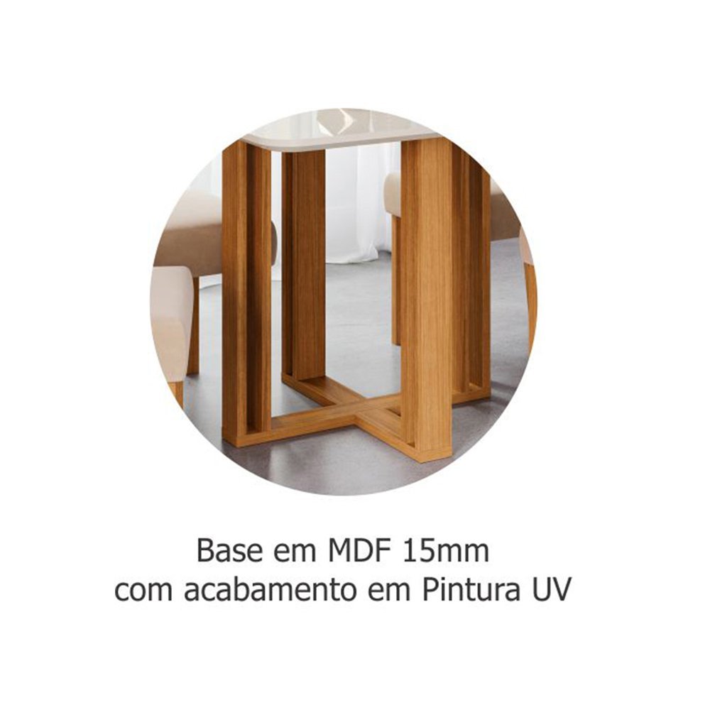 Mesa de Jantar com Vidro Off White Flora e 4 Cadeiras Flora 94x94 Cimol - 7