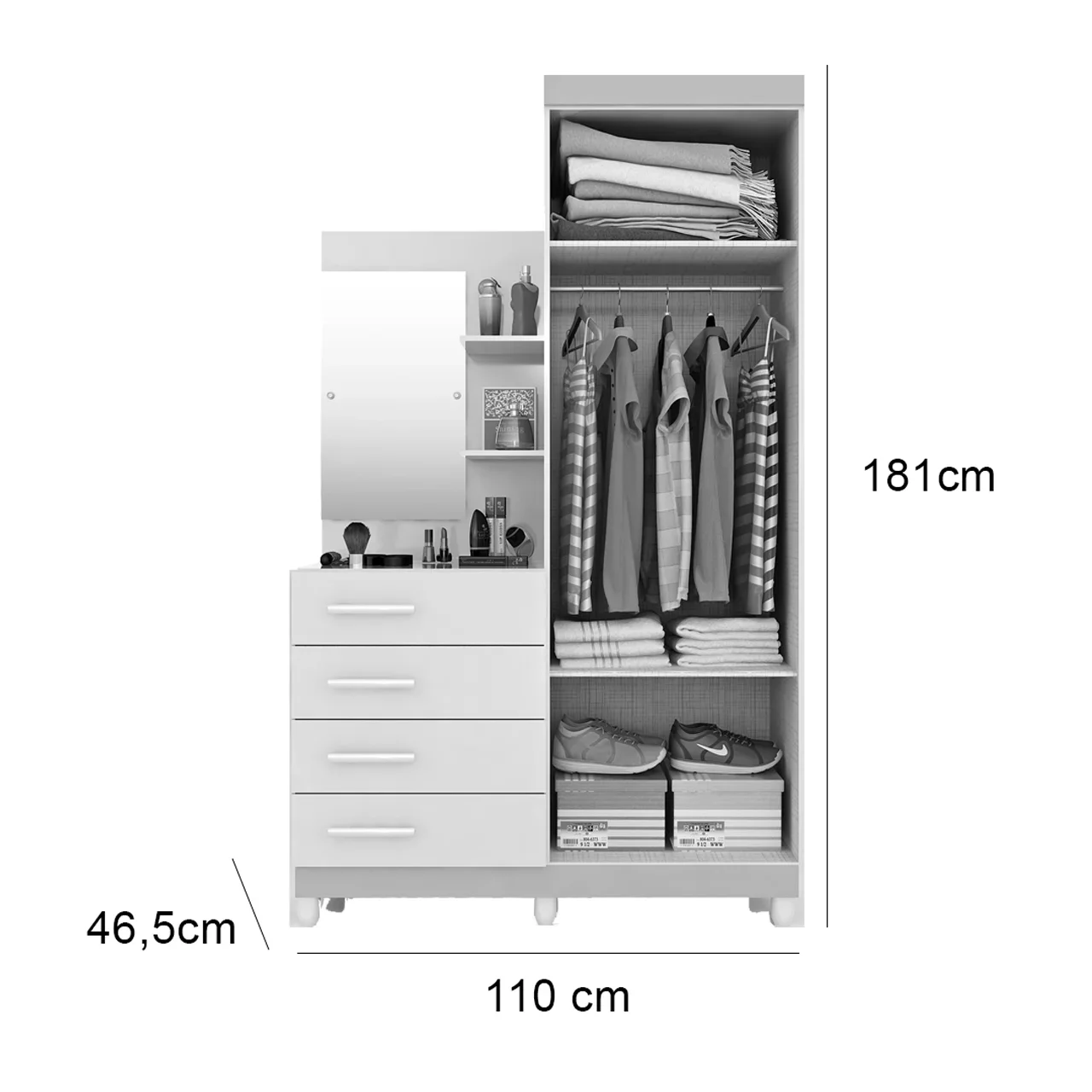 Cômoda Melissa 4 Gavetas 2 Portas com Espelho Acp Cor Lilás - 2