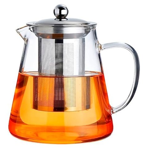 Conjunto Bule Chaleira Infusora de Vidro 950ml com 4 Xícaras Glass Tea Pot