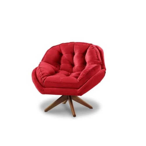 Poltrona Decorativa Califórnia Com Base Giratória Suede - Vermelho