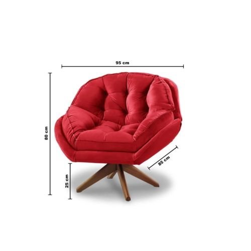 Poltrona Decorativa Califórnia Com Base Giratória Suede - Vermelho - 4