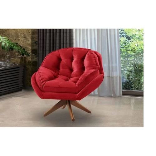 Poltrona Decorativa Califórnia Com Base Giratória Suede - Vermelho - 3