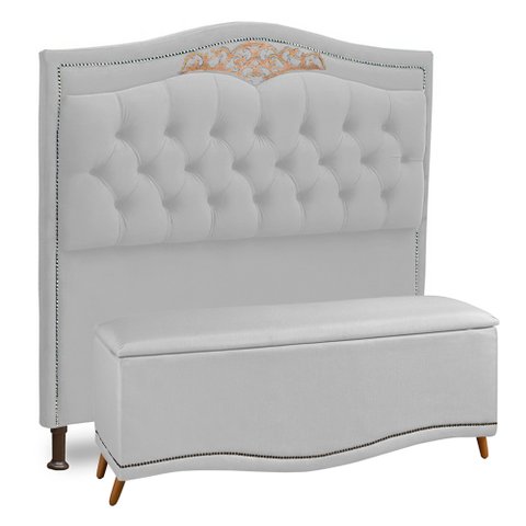 Cabeceira e Calçadeira Baú Cama Box Casal Belize 140cm Corano Branco - Abmaza