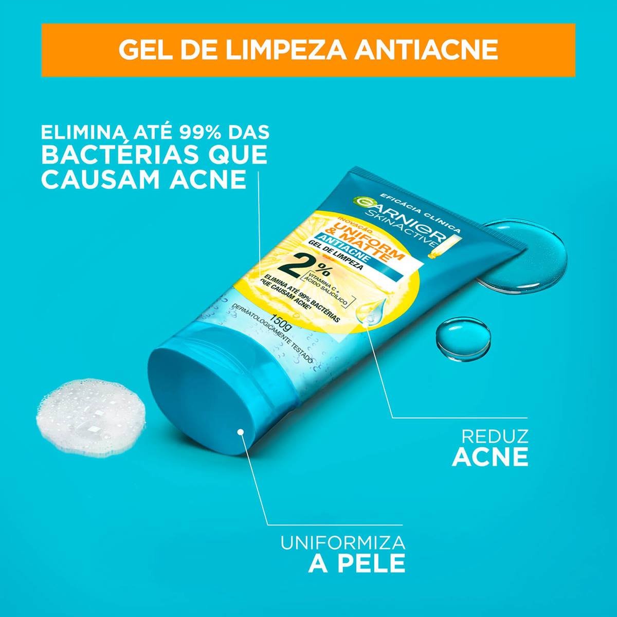 Gel de Limpeza Antiacne Uniform&matte Garnier - 2