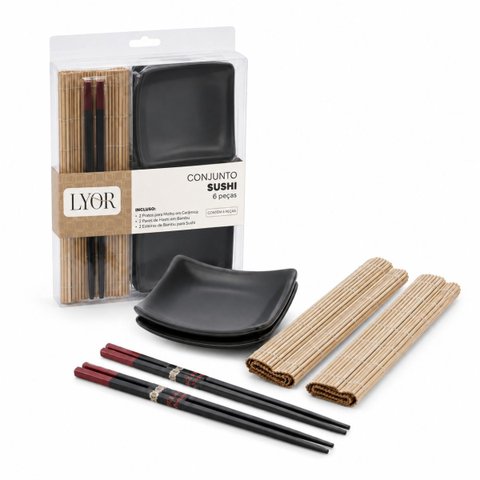 Conjunto Sushi Lyor 6 Peças com Pratos Esteiras e Hashis