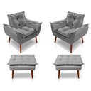 Ver imagem 1 de Kit C-02 Poltronas Opala + 02 Puff Opala Elegante Suede Cinza Claro